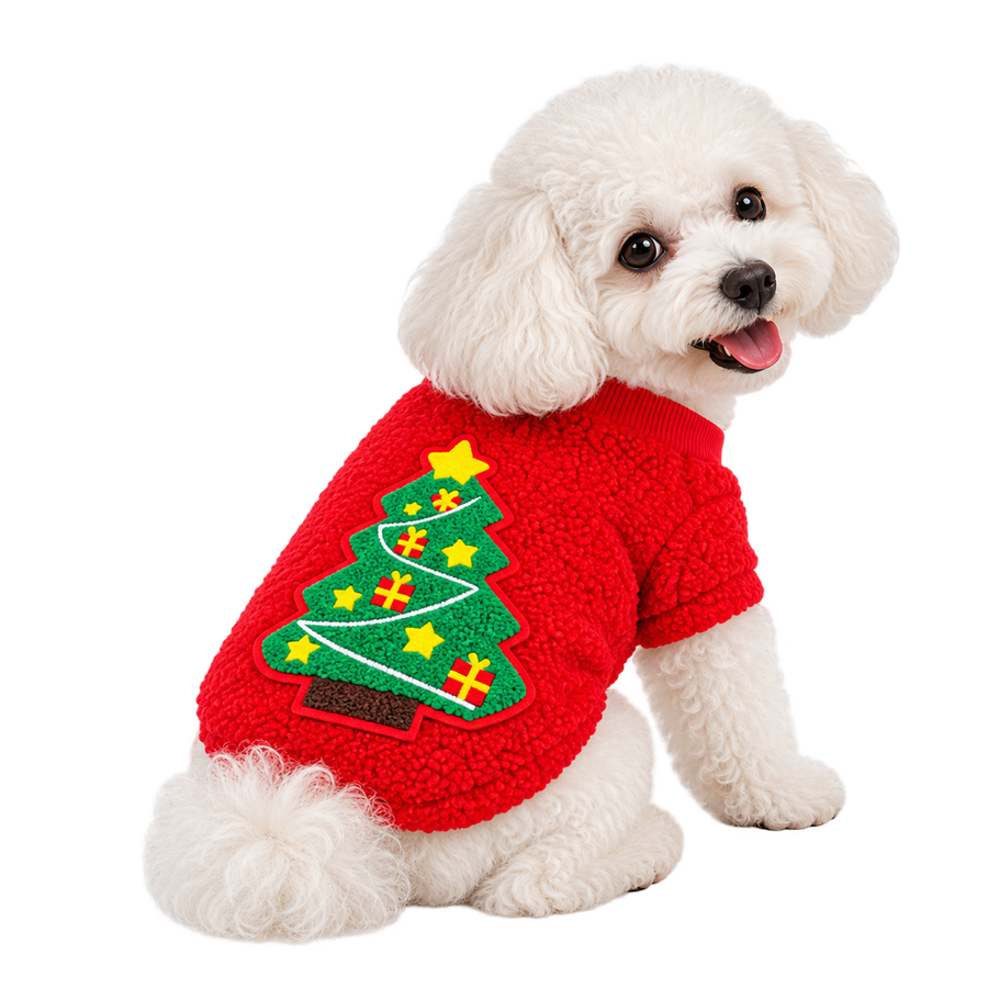 Los Suetercitos Navideños — Solo perros pequeños · Árbol rojo · sin fondo