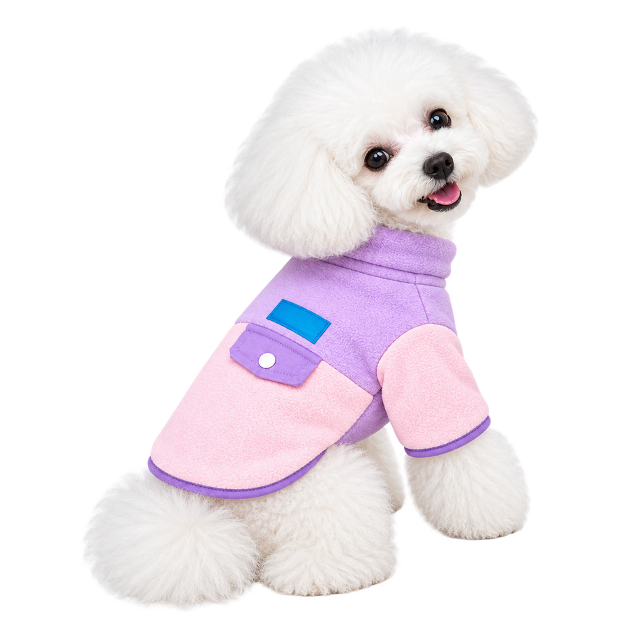 El Abriguito Bicolor — Solo perros pequeños · Lila y rosa · sin fondo