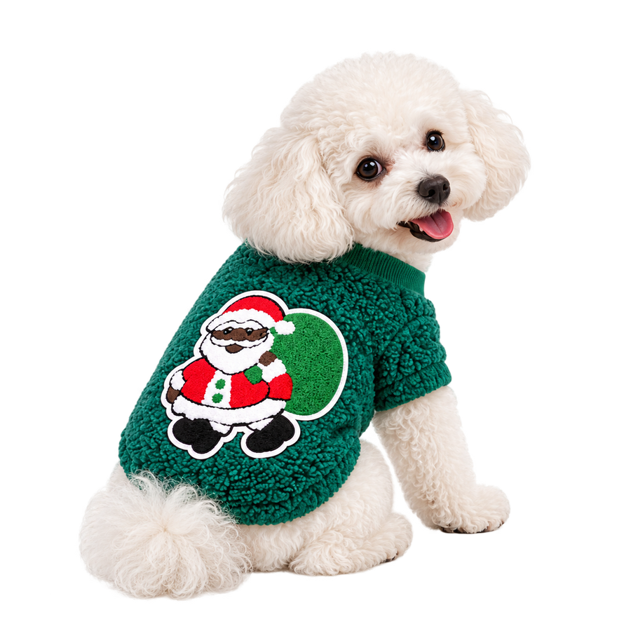 Los Suetercitos Navideños — Solo perros pequeños · Santa verde · sin fondo