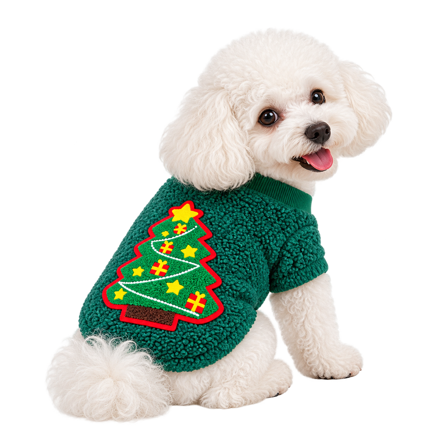 Los Suetercitos Navideños — Solo perros pequeños · Árbol verde · sin fondo